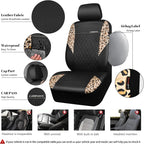 Leopard Print Faux Leather Car Seat Covers & Leopard Car Mats&Leopard Steering Wheel Cover Seat Belt Pad Universal Car Accessories for SUV,Van,Saden,Truck Automobile Interior Sets
