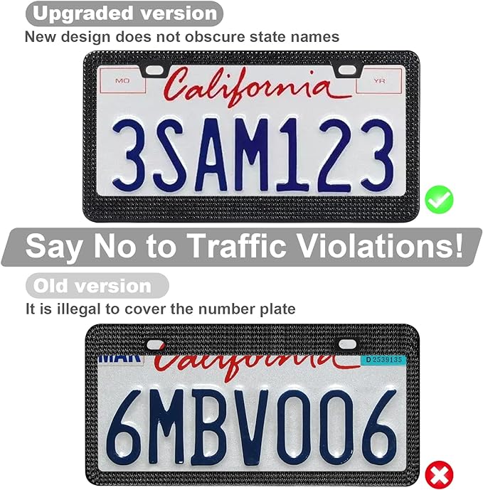 Bling License Plate Frames for Women, Sparkly Rhinestone Diamond Car Accessories with Glitter Crystal Caps (1 Pack Black)