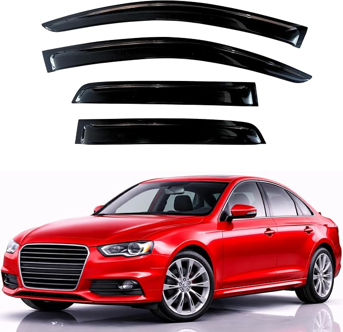 KPY Rain Guards Fit for 2009-2016 Audi A4 Sedan, Out-Channel Window Visors Vent Wind Deflectors 4PC, Car Accessories for 09-16 Audi A4 (Sedan Only)