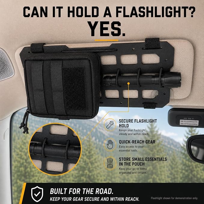 Visor MOLLE Organizer Panels for Car Sun Visor – Rigid ABS Sun Visor Organizer with MOLLE Webbing – Adjustable Fit for Truck SUV (2 Pack)