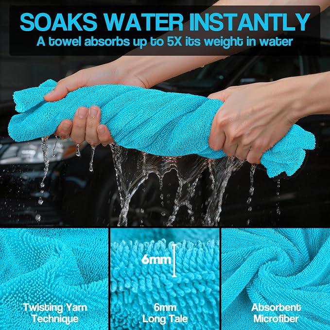 4 Pack Twisted Loop Car Drying Towel, Microfiber Towels for Cars 24"x36", Reusable Shammy Quick Dry Cloth for Auto, Boat, Kitchen, Windows & Bathroom（Blue）