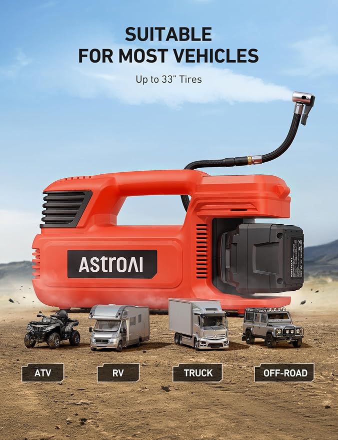 TC4 Portable Air Compressor Tire Inflator, 470W 18V Cordless Air Pump for Truck Tires with 4000mAh Battery, 150PSI Heavy Duty Air Compressor with Digital Display for Car, RVs, SUV Red