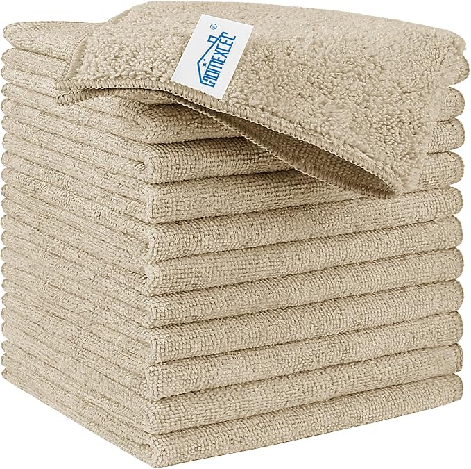 Brown Microfiber Cleaning Cloth, 12 Pack Premium Microfiber Towels for Cars, Lint Free, Scratch-Free, Highly Absorbent, Reusable Cleaning Rags for Car, Household, Kitchen, Window, 11.5"X11.5"
