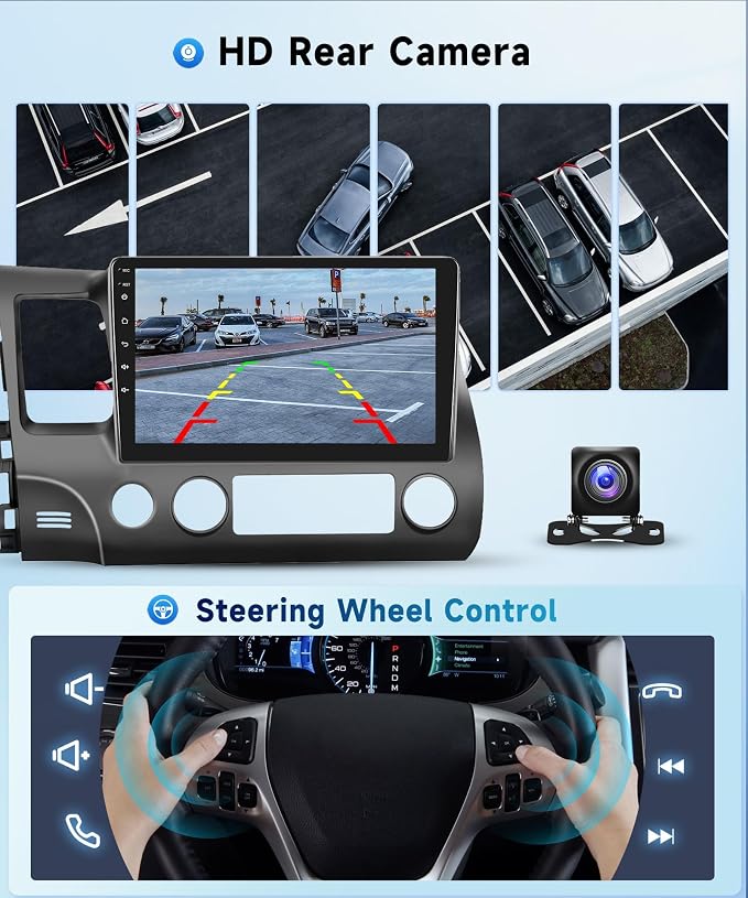 5GHz-WiFi 2G+64G Car Stereo for Honda Civic 2006 2007 2008 2009 2010 2011 with Wireless Carplay Android Auto, 10.1" Touchscreen Android 15 Car Radio Support Bluetooth EQ GPS USB AHD Backup Camera