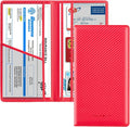 Car Registration and Insurance Card Holder, Vehicle License Document Glove Box Compartment Organizer, Interior Car Accessories for Women Men (Carbon Red)