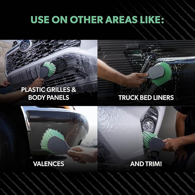Wheelie All Exterior Surface and Wheel Brush, Wheel Cleaner Brush with Soft Bristles, Safe Cleaning of Rims, Tires, and Exterior Surfaces on Cars, Trucks, Motorcycles, RVs, & More, Green