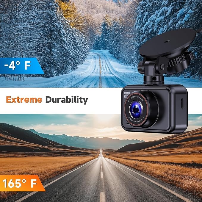 Dash Cam Front and Rear, 2.5K Dual Dash Camera for Cars, 2560P Mini Car Camera, 2 inch IPS Screen, WDR Night Vision, 24 Hours Parking Monitor, G-Sensor, Support 256 GB Max