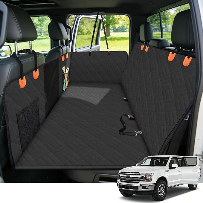 Dog Seat Cover, 3-Section Design, Waterproof Non-Slip Car Hammock for Large Dogs, Fit Full-Size Truck & SUV, +45% Extra Space, Black