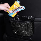 Car Trash Can, Hanging Trash Bin, Leakproof Garbage Organizer, Bling Vehicle Waste Basket, Mini Dustbin Container with Clip for Car, Office, Kitchen, Bedroom, Home and More, Black, Small