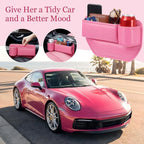 2 Pack Pink Car Seat Gap Filler Organizer with Cup Holder and Storage Leather Car Organizer for Keys Cards Phone Sunglasses and Small Items
