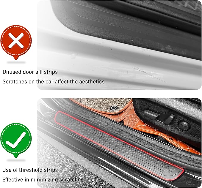 4PCS Car Door Sill Protector,Anti-Scratch & Waterproof Car Door Sills Scratch Protection,Universal Car Exterior Accessories Automotive Door Entry Guard for Car,Truck,SUV (Black Red, Width 2.36")