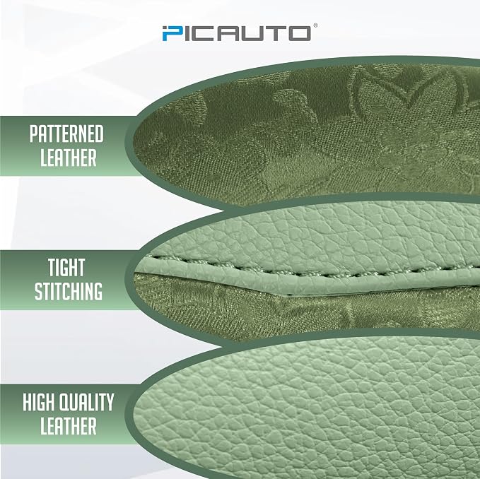 Steering Wheel Cover, Green Patterned Leather Patchwork Design, Universal Fit 14.5"–15.5", Anti-Slip, Odor-Free, Soft PU Grain Leather, Durable Grip Car Accessory for Girls & Women