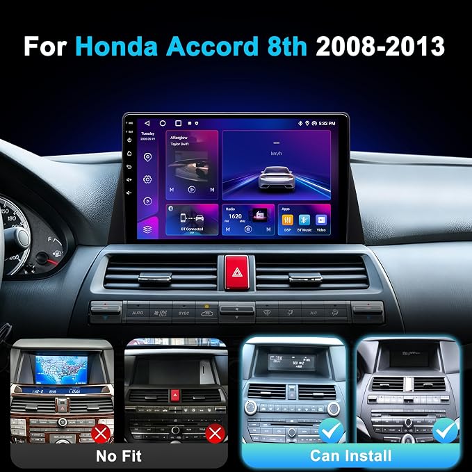 Car Radio Stereo for Honda Accord 8th Gen 2008-2013, 10.2 Inch IPS Touchscreen Android 13 64GB, Wireless CarPlay Android Auto, Plug and Play, 1080P Backup Camera, 5G WiFi, GPS, SWC, AM/FM Radio
