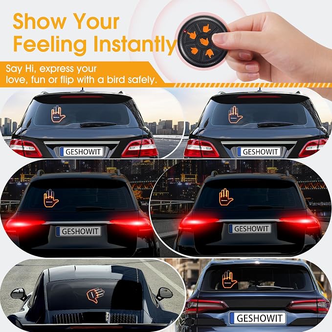 Car Accessories for Men - Car Finger Light with 6 Gestures Remote - Show Your Feelings to Drivers - Ideal Gift Hand Gesture Lights, Truck Accessories, Hand Sign Car LED Signs for Men and Women