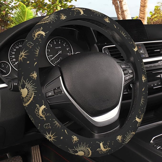 Magical Clouds with Moon Steering Wheel Cover, Sun and Stars Elastic Non-Slip Steering Wheel Protector,Auto Interior Decor for Women Girls,Universal 15" Fit for Sedans,Trucks