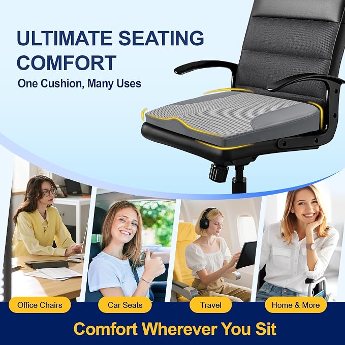 Car Seat Cushion – Memory Foam Pad for Driving Comfort – Boosts Height and Relieves Coccyx & Lower Back Pain – Car, Truck, Office Chair (Leather & 4D Mesh Gray)