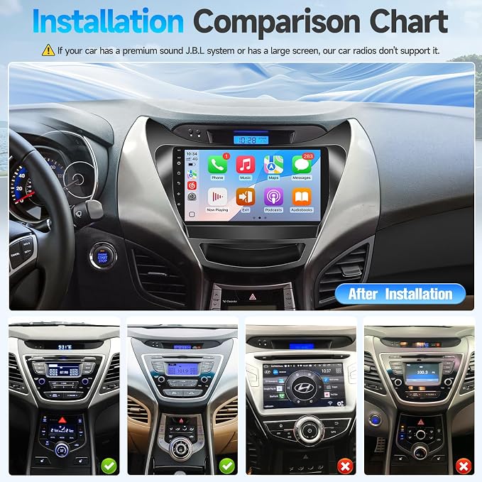 Android 13 Car Radio for Hyundai Elantra 2011 2012 2013 Stereo Upgrade with Wireless Carplay Android Auto 9'' IPS Touchscreen with GPS Navigation Bluetooth SWC WiFi Backup Camera MIC（4+64G）