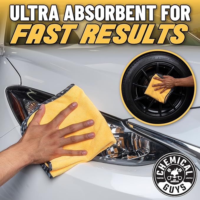 Automotive Microfiber Drying Chamois Gold 3 Pack Extra Absorbent Car Drying Cloths for Streak Free Paint Glass and Smooth Exterior Surfaces 24 x 16 Inches