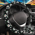Cute Daisy Steering Wheel Cover for Women, Anti-Slip Car Steering Wheel Cover with 2 Pcs Cup Holders Neoprene Breathable Car Accessories Universal 15 Inch Auto Interior Decor