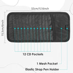Trinkrittey Black Car CD Case Holder DVD Vehicle Visor Storage Orangizer Large Capacity CD Visor Case with 12 DVD Storage Sleeves 1 Mesh Pocket 1 Pen Holder and Elastic Strap