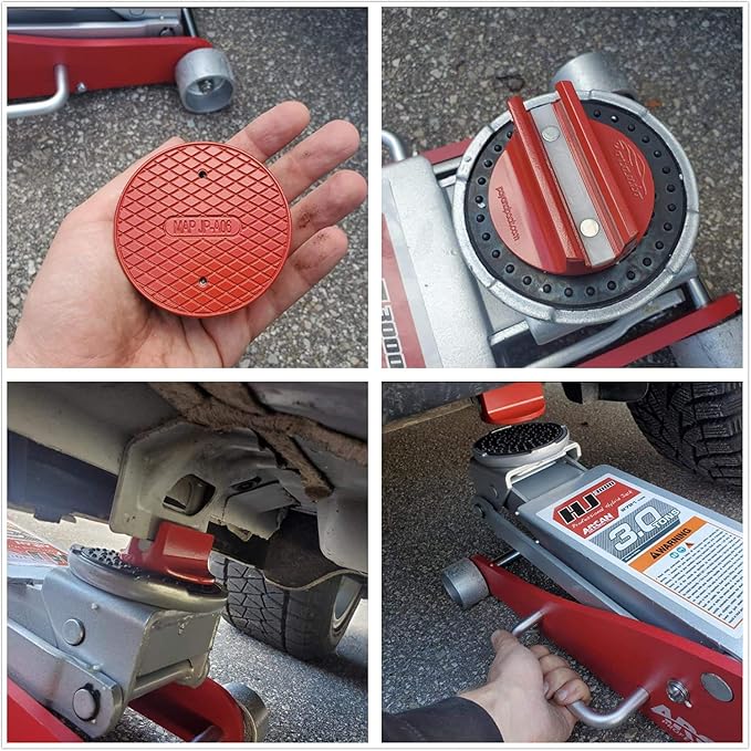 Universal Aluminum Grooved Magnetic Jack Pad Jacking Puck Pinch Weld (Slot Width 0.39 Inch) Frame Rail Adapter for Vehicles (Qty 1, Red)