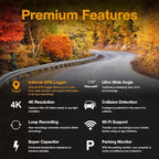 V1-4K Ultra HD GPS Dash Cam 2.4” LCD, Wi-Fi, 170° Wide Angle, G-Sensor, WDR, Loop Recording, Supercapacitor, Mobile App, CPL Filter, Supports 256GB