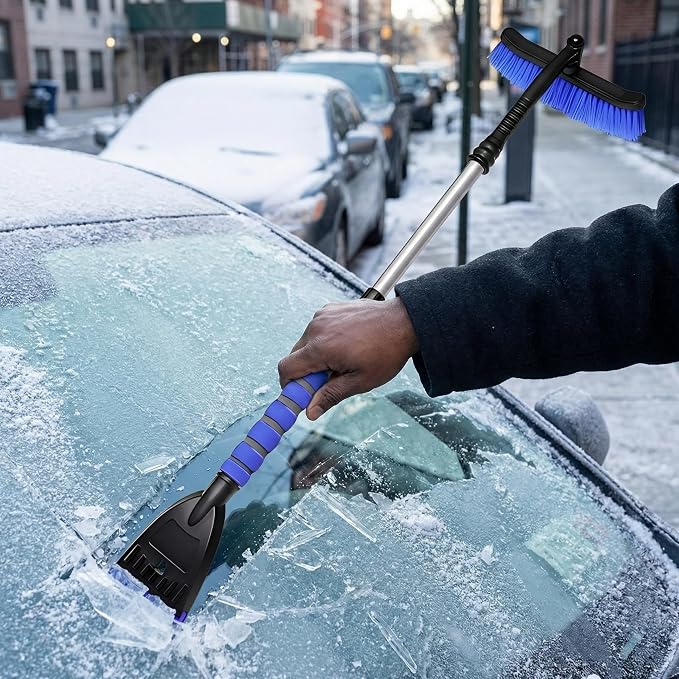 Snow Brush and Ice Scrapers for Car Windshield, 360° Pivoting Brush Head Detachable Snow Scrapers with Ergonomic Foam Grip;36inch Extendable Snow Brushs for SUV and truck SUV,Blue,Car Accessories