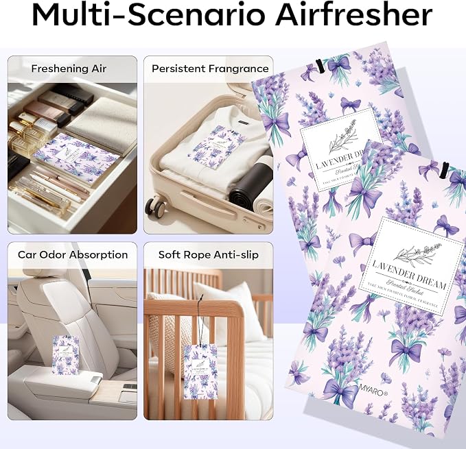 20 Pack Lavender Scented Sachets - Drawer & Closet Air Freshener Bags, Natural Odor Eliminator for Car, Home, Bedroom, Office & Travel