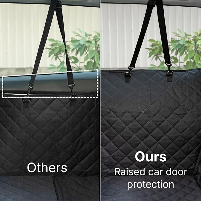 Waterproof Dog Car Hammock for Back Seat with Door Protection, Black | Odorless Material, Soft-Padded, Fits for SUVs & Sedans