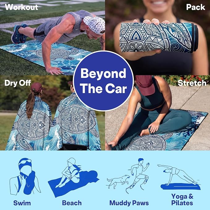 2 Pack Car Seat Towel Covers, Sweat-Proof Microfiber Seat Protectors for Gym, Running, Beach & Workout, Breathable Quick-Dry, Machine Washable, Ink-Colored Sea Turtle Print, Universal Fit