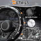 Diamond Soft Leather Steering Wheel Cover with Bling Bling Crystal Rhinestones, Universal 15 inch Anti-Slip, Car Interior Accessories for Women Girls, Black