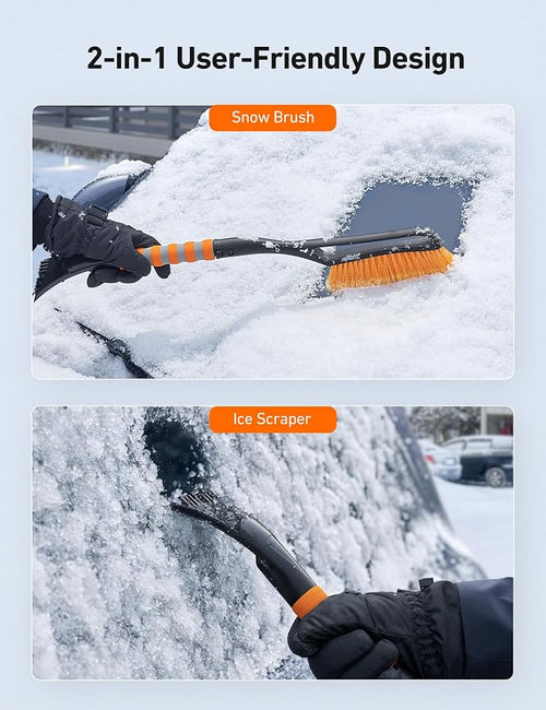 2 Pack 27" Snow Brush and Ice Scrapers for Car Windshield, Detachable Snow Scrapers with Ergonomic Foam Grip for Cars, Trucks, SUVs (Heavy Duty ABS, PVC Brush, Orange)