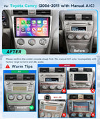 4 Core 64G Car Stereo for Toyota Camry 2006-2011 Manual A/C, 10.1’’ HD Incell Touch Screen Android 13 Radio, Wireless Carplay Android Auto,5G WiFi,GPS,Bluetooth 5.0,FM,32 EQ,Backup Camera