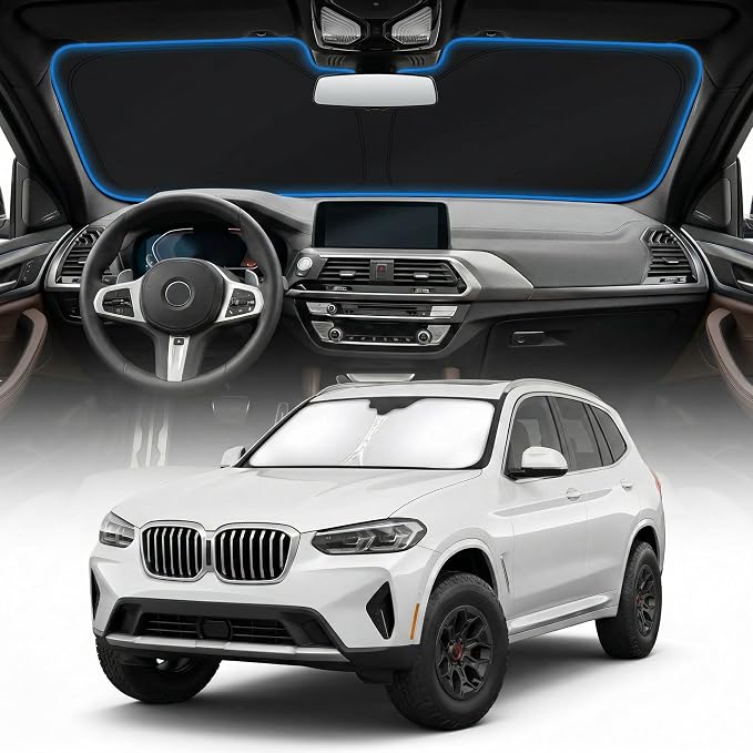 for BMW X3 Sun Shade Windshield Cover - Custom Fit X3 Accessories 2018-2025 2026 Sunshade Foldable UV Protection & Heat Shield Sun Visor Accessories