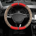 Leopard Steering Wheel Cover for Women, Cute Anti-Slip Microfiber Leather, Fits D Shape Flat Bottom Steering Wheel 14.5-15 Inch - Red
