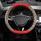 Leopard Steering Wheel Cover for Women, Cute Anti-Slip Microfiber Leather, Fits D Shape Flat Bottom Steering Wheel 14.5-15 Inch - Red