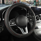 Black Breathable Microfiber Leather Steering Wheel Cover | Breathable Anti Slip Grip Cool Sporty Look Glow for Women Men
