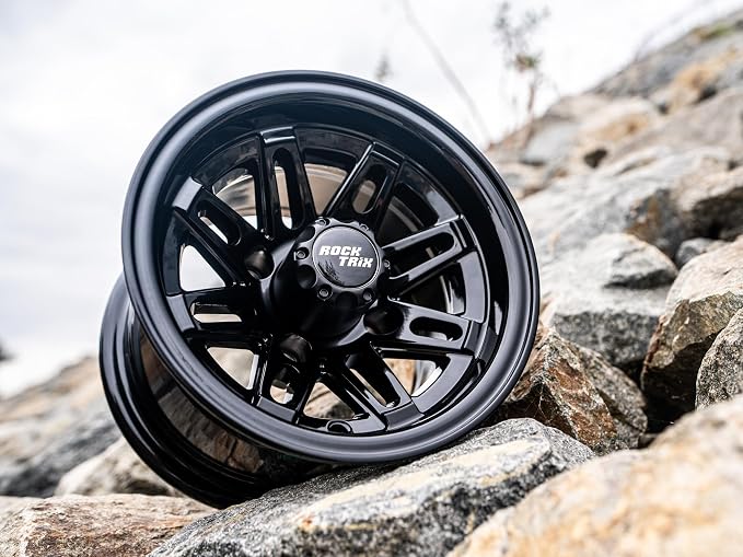 10 inch Golf Cart Wheel Tire Combo Kit, RT103 Gloss Black 10x7 Rim 205/50-10 Low Profile Tire, No Lift Kit Required, Fits Club Car Precedent EZGO TXT RXV Yamaha G1-G29, One Single