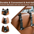 Universal Car Headrest Hooks 4 Pack, Adjustable Seat Back Organizer Hanger with Secure Clip, Black Multipurpose Holder for Purse, Bags, Coats and Grocery