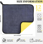12 Pcs Microfiber Towels for Cars, 800 GSM Plush Drying Cleaning Cloth Bulk, 16 x 16 Inch Thick Absorbent Wash Detailing Towels for Car Polishing, House, Kitchen Cleaning(Yellow and Gray)