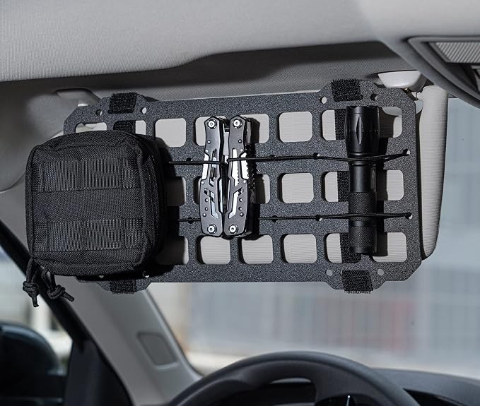 Vehicle MOLLE Panel Car Visor Organizer Storage Rack Rigid Insert Panel for Backpack Tactical Accessories Gear Holder Molle Pouches EDC Gadgets Small Tools Pens Sunglasses