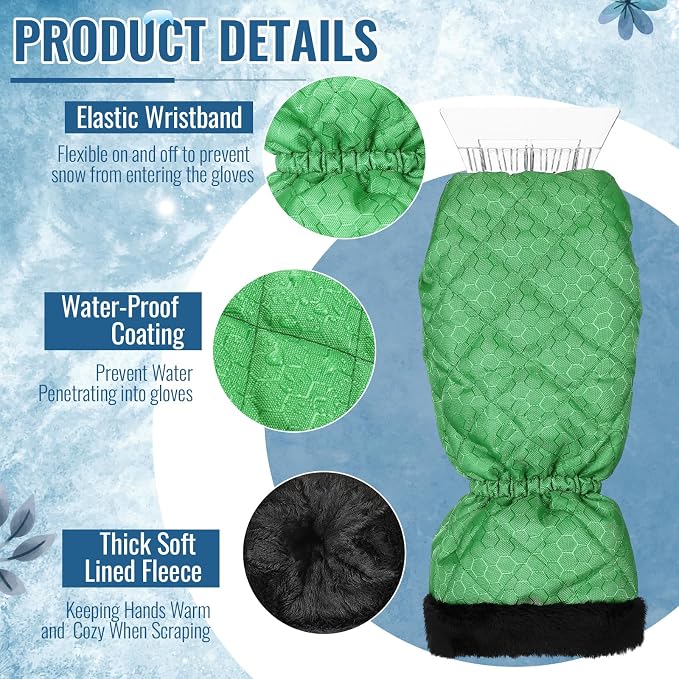 Ice Scraper with Glove Waterproof Ice Scrapers for Car Windshield No Scratch Comfortable Removal Snow Mitt Glove Windproof Warm for SUV Vehicle Truck Snow Quickly Removal