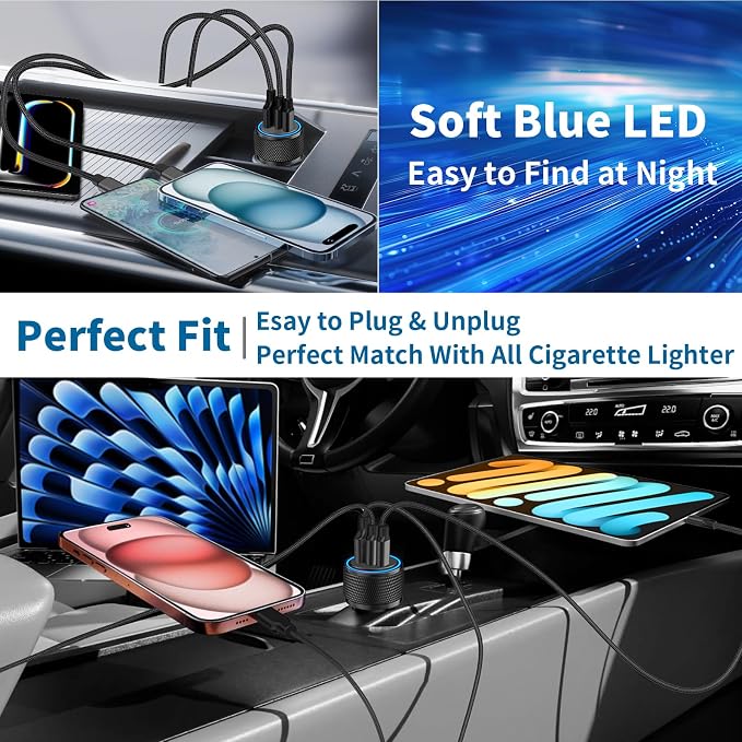 USB C Car Charger, 2Pack 3-Port 67W Dual PD USB-C&USB-A Car Power Cigarette Lighter USB Charger 3 in 1 PD/QC Type C Fast Car Charge for iPhone 17 17 Pro Max 16 15 14 13 12/Galaxy S26 S25/Pixel