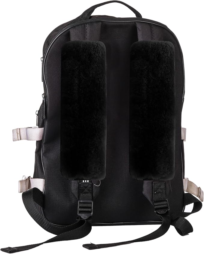 Authentic Sheepskin Seatbelt Cover Real Wool Car Truck SUV Airplane Seat Belt Shoulder Pad for Carmera Backpack Straps Neck Cushion Protector 2 Pack Black