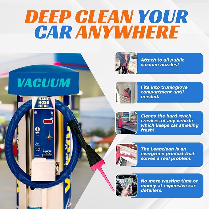Vacuum Detail Attachment Tool | All-in-One Deepcleaning Crevice Cleaner/ Ice Scraper | The Best Car Accessories & Essentials | Wet & Dry Car Detailing Kit | Truck, Auto, & RV Cleaning Supplies (Red)