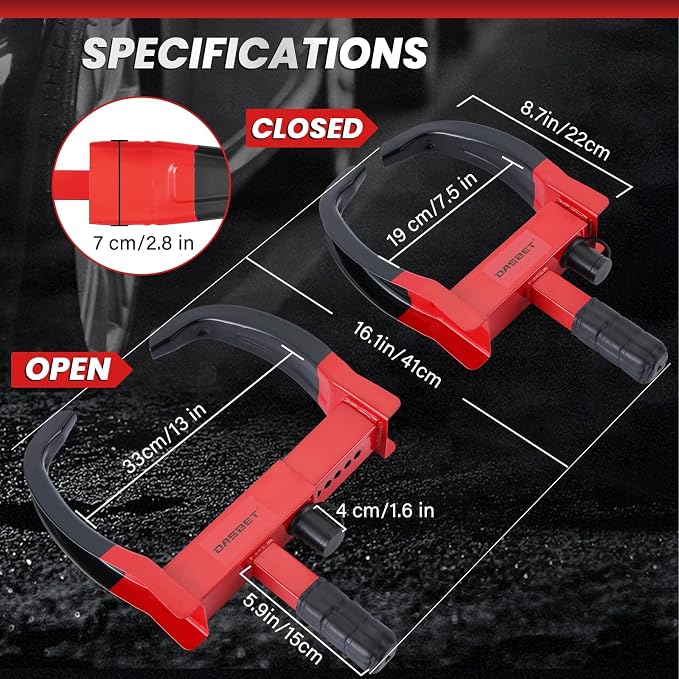 2 Pack Trailer Wheel Lock | Heavy Duty Anti Theft Wheel Clamp Lock with 3 Keys Adjustable Security Tire Lock Fits 7-11" Width Tyres, Great Deterrent for Trailers Car SUV Boats ATVs (Red-Black)