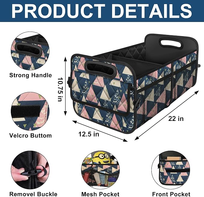 Trunk Organzier and Storage with Reinforced Handles,Car Accessories for Women/Men 50L Waterproof Polyester for Car/SUV/Minivan/Truck(Medium, Triangle)