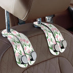 CoBak Purse Hook for Car - Universal Premium Stitched Leather and Aluminum-Magnesium Alloy Double Car Seat Back Storage Hook for Purses, Handbags, Bags (2 Pack),Tulip