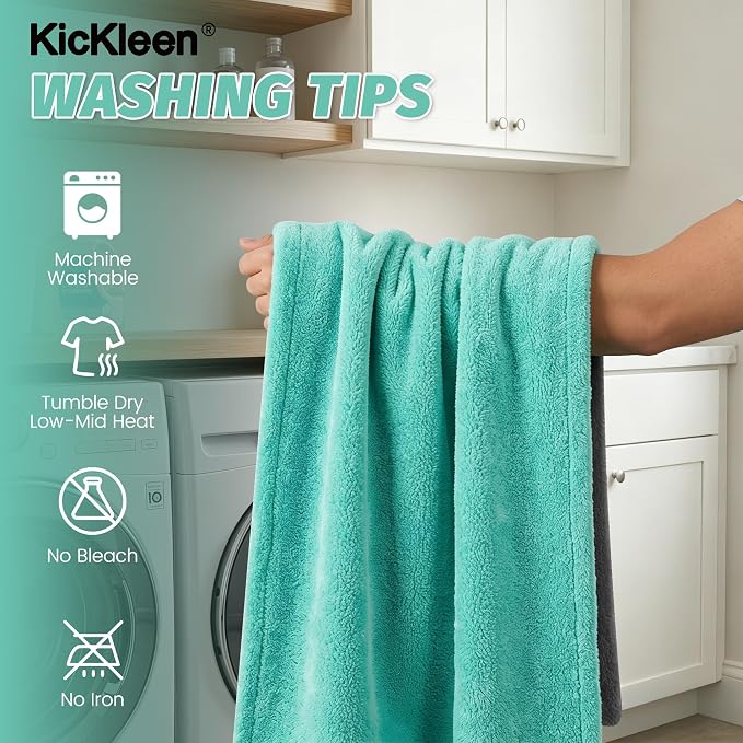 Dual Sided Microfiber Towels (48"x 24") Extra Large Ultra Absorbent Drying Towel for Cars,Trucks; Without Streaks, Scratches, or Water Spots Double-Twist Pile & Edgeless Design (Aqua blue-Gray)