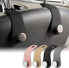 Leather Car Seat Storage Hanger, 2 Pack, Stylish Seat Organizer Hooks for Purses, Bags, Coats, Umbrellas, Black